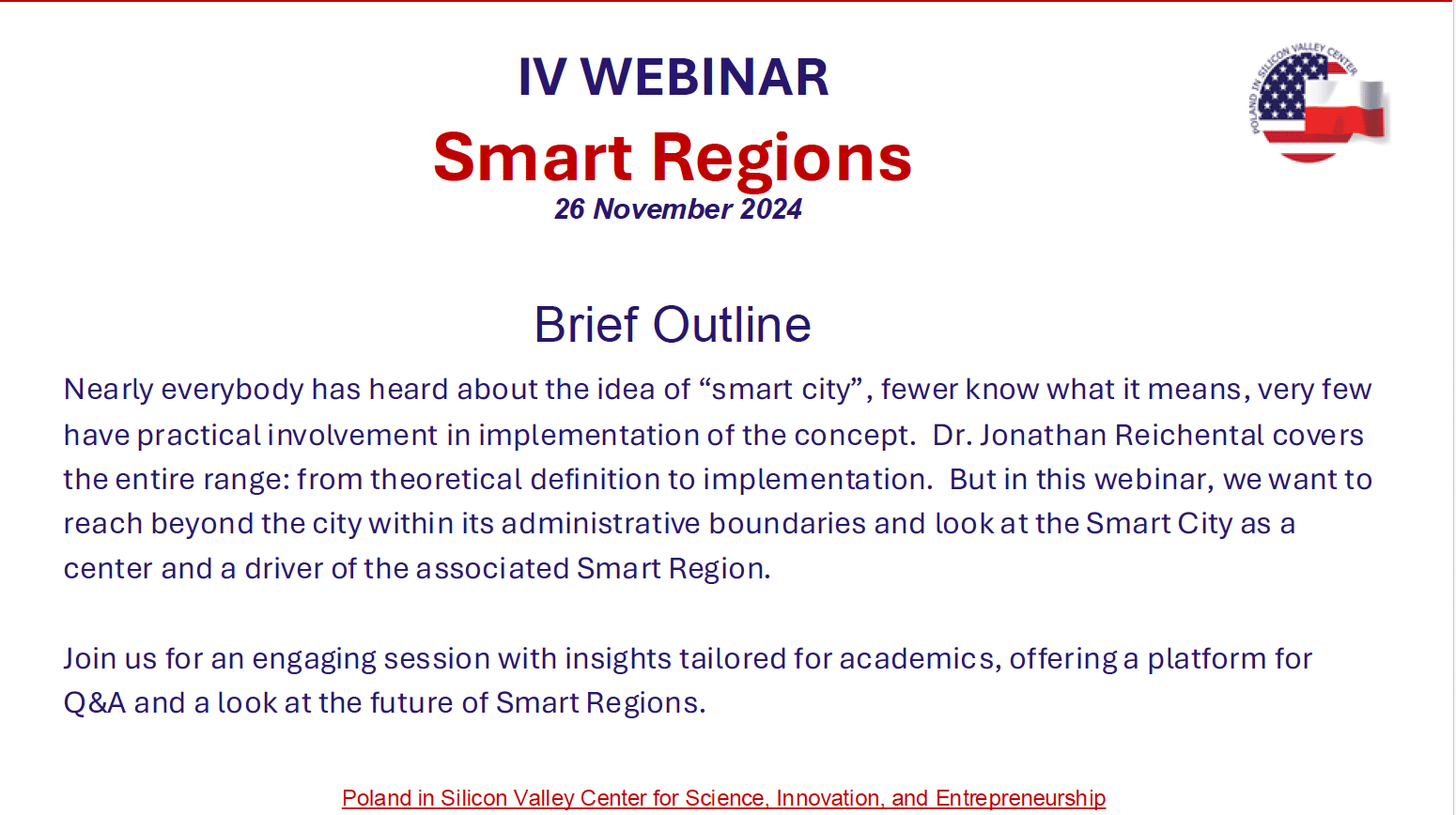 IV Webinar for Polish partner universities. Topic: Smart regions